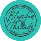 Teal logo with custom embroidery text.