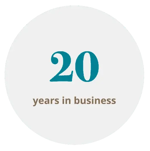 20 years in business celebration badge.